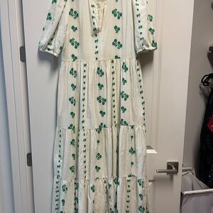 Oliphant Cream Maxi Sundress with Puff Sleeves